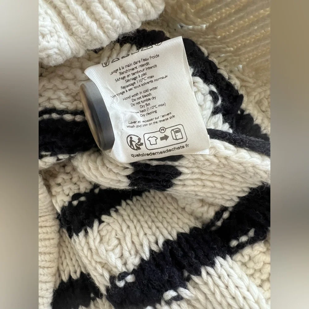 Sezane Sean Cardigan Sz S in Ecru Navy Blue - Picture 6 of 9